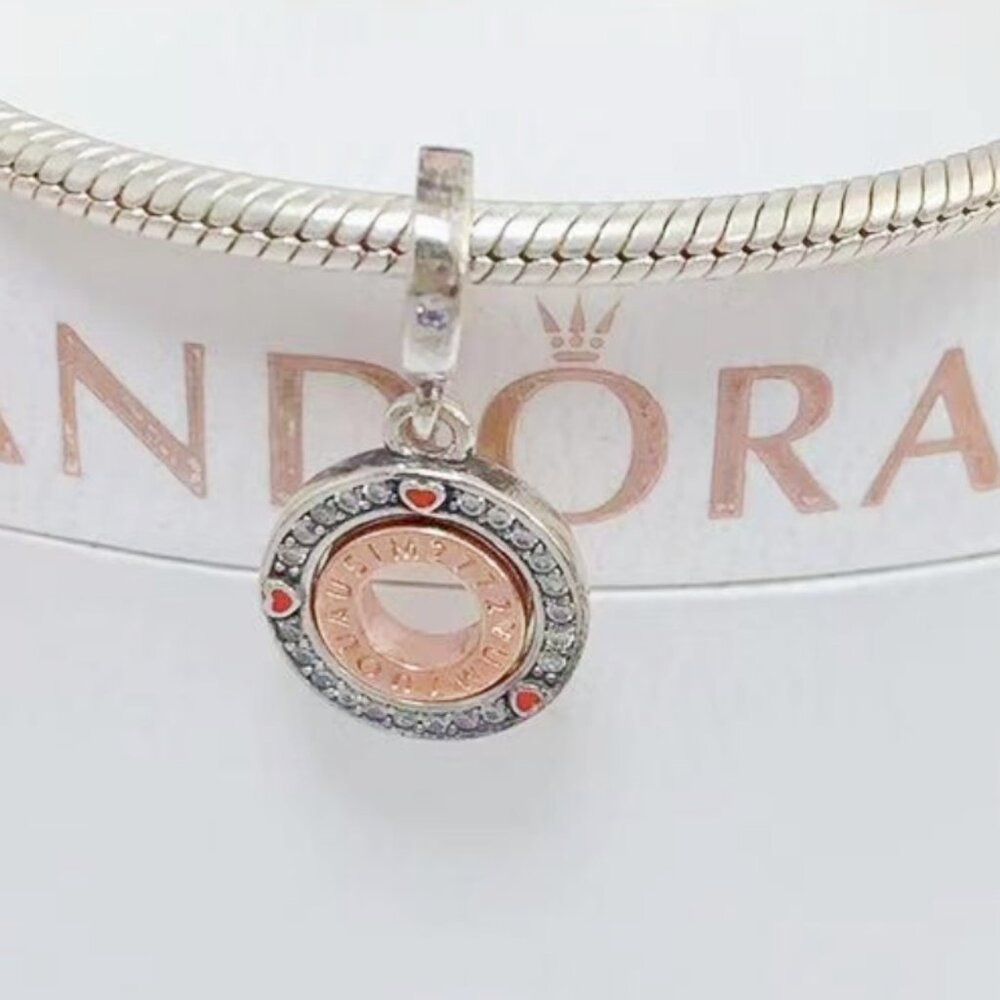 Pandora Signature Two-Tone Circles Dangle Charm S925 Silver for Bracelet Pendant